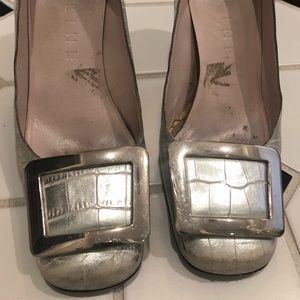 Celine silver croc distressed pumps made in Italy